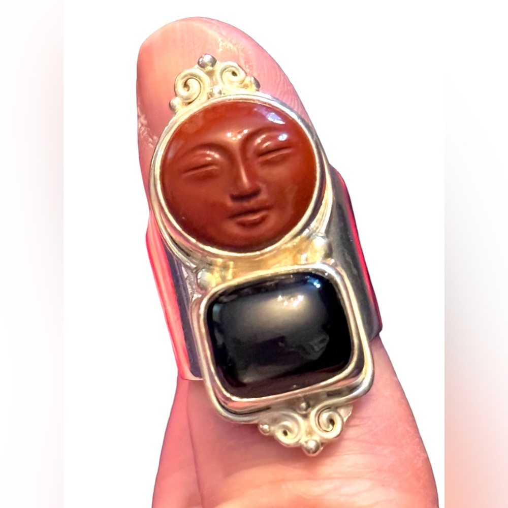 RARE Sajen Sterling silver ring moonface red jasper black onyx  Balenisian